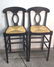 Pair Bar Chairs Wicker Seats Matte Black Frame