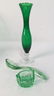 Group Lot Green Glass Platters and Crystal - 7