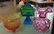 3 vintage colored glass pieces