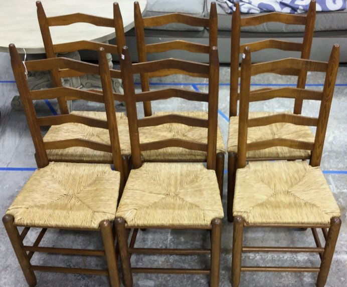 6 Ladder Back Wooden Side Chairs Rush Seats (1 of 4)