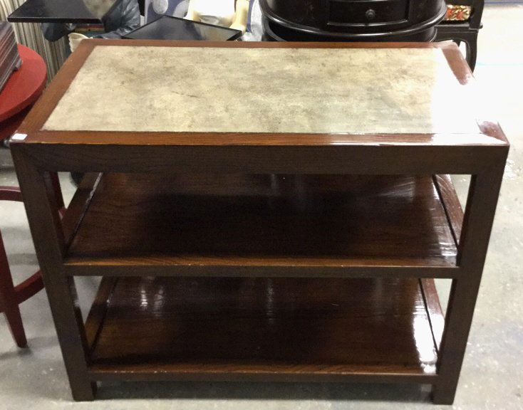 Vintage Style Wood Three Tier Side Table Stone Top (1 of 5)