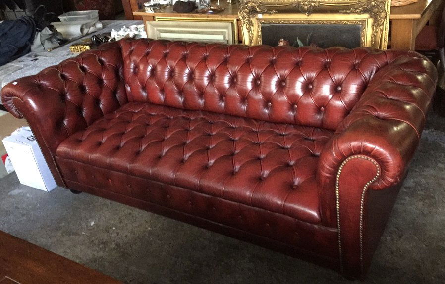 Vintage CHESTERFIELD Red Leather Tufted Sofa (1 of 7)