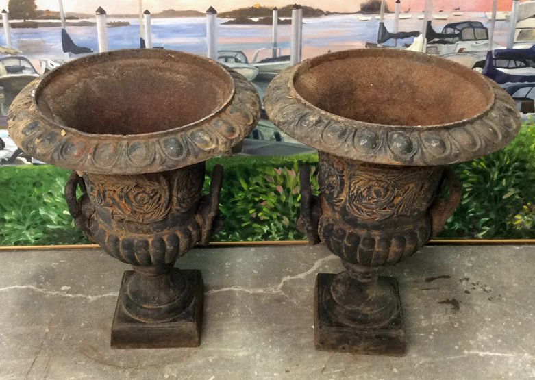 Pair Metal Garden Urn Planters (1 of 9)