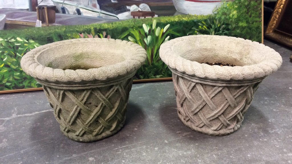 Pair Cement Basket Texture Planters (1 of 7)