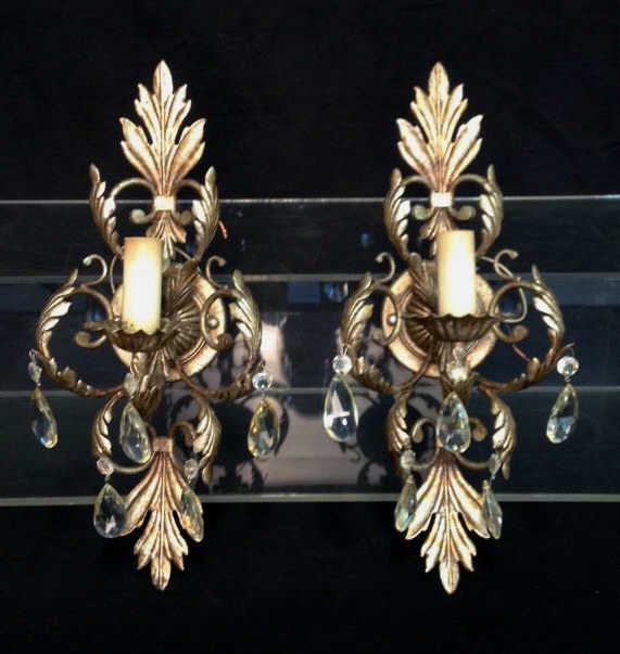 Pair Bronze & Crystal Sconces (1 of 9)