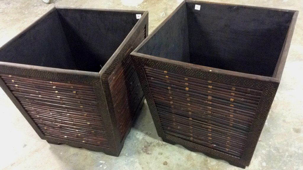 Pair Woven Rattan Lined Planters (1 of 7)