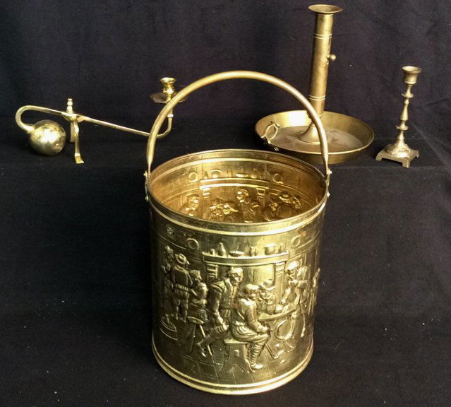 Antique Brass Bucket & Candlesticks (1 of 10)