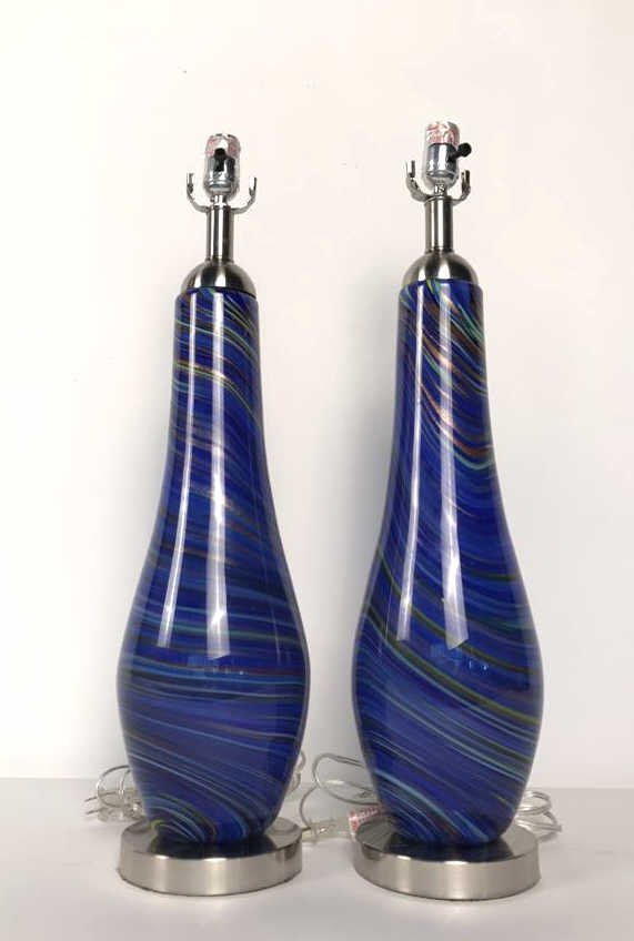 Pair Vintage Cobalt Murano Glass Table Lamps (1 of 9)