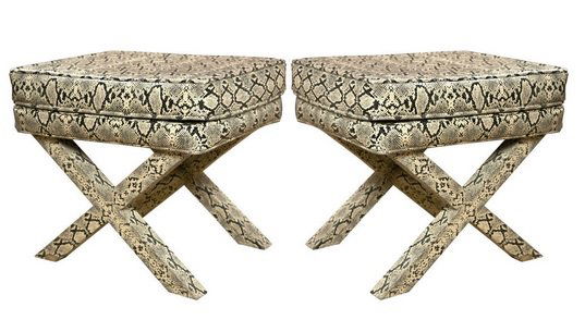 Pair Faux Snake Skin X Benches (1 of 9)