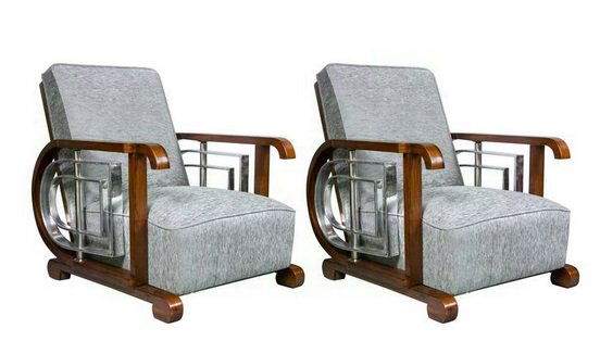 Pair Steel &Rosewood Mid Century Mod Lounge Chairs (1 of 5)