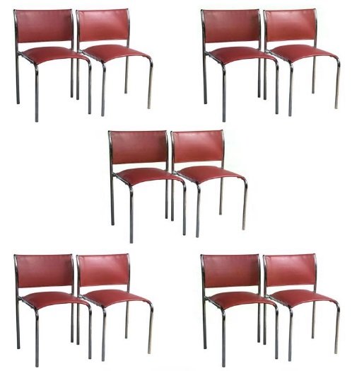 Set 10 THONET Signed Leather & Chrome Side Chairs (1 of 10)