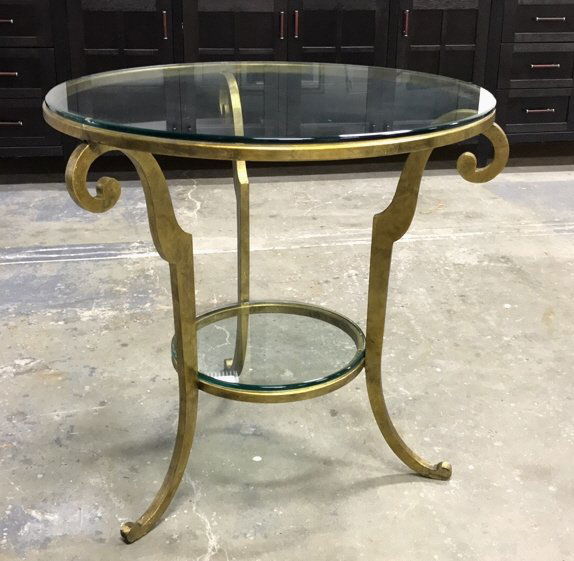 ETHAN ALLEN Glass Table Textured Gold Frame (1 of 10)