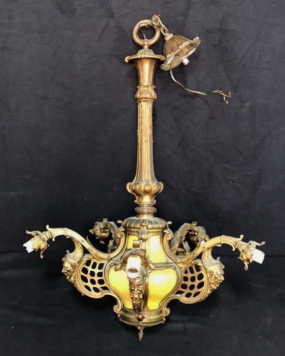 Antique Heavy Brass & Yellow Brushed Chandelier (1 of 7)