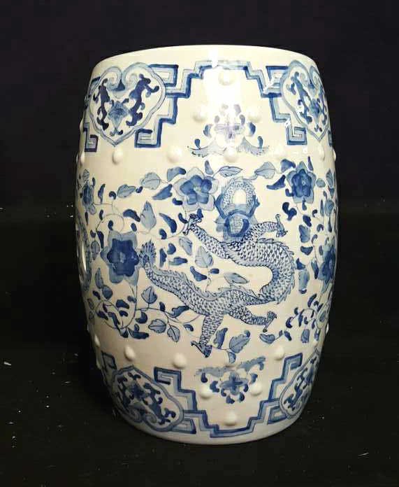 Blue & White Ceramic Asian Style Drum (1 of 6)