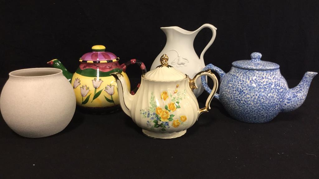 Group lot porcelain teapots pitcher vase signed (1 of 10)