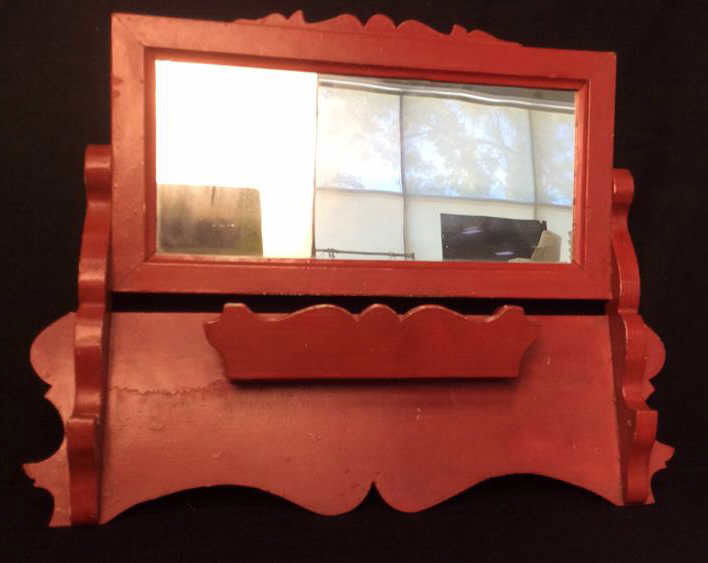 Hanging Antique Red Mirror and Shelf (1 of 10)