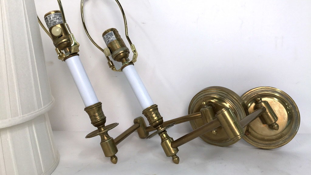 Pair VISUAL COMFORT Brass Hinged Arm Sconces (1 of 10)