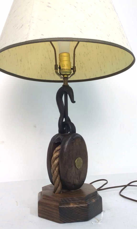 Antique Iron Wood Twine Pulley Lamp (1 of 7)