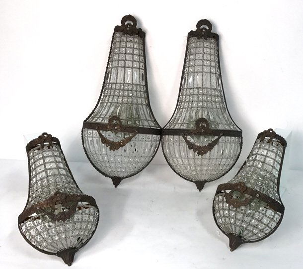 Set Four Faux Gatsby Era Crystal & Iron Sconces (1 of 10)