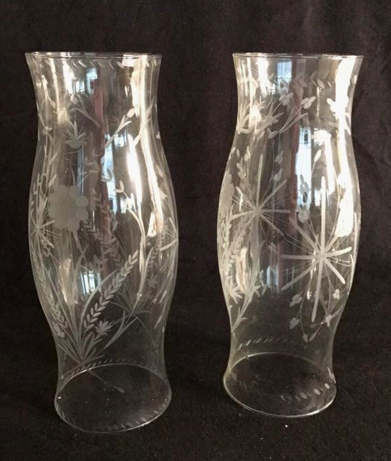 Pair Etched Glass Oversized Hurricane Globes (1 of 9)