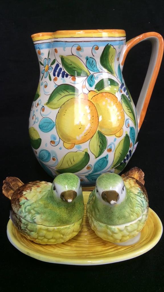 Italy Painted Pottery Pitcher Bird Cups (1 of 10)