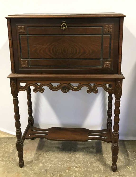 Vintage POOLEY Drop Leaf Radio Cabinet (1 of 10)
