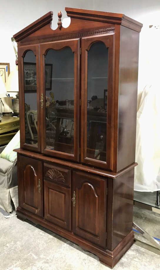 Colonial Style Cherry Wood Glass Cabinet (1 of 10)