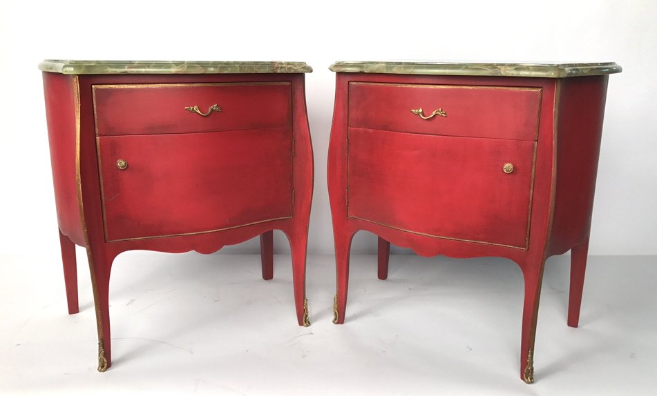 Pair Painted Onyx Top Red Side Tables (1 of 10)
