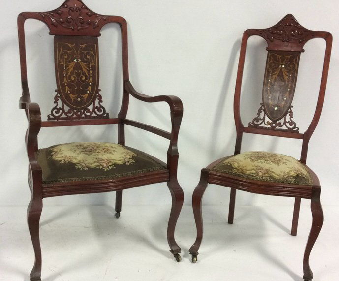 Antique Dutch Inlaid Parlor Chairs (1 of 10)