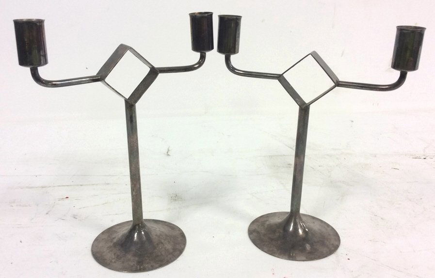 Pair E. DRAGSTED DENMARK Silver plate Candlesticks (1 of 8)