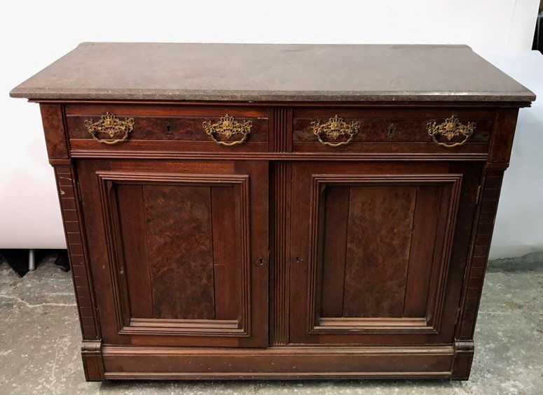 Antique Stone Top Buffet Storage Cabinet (1 of 10)