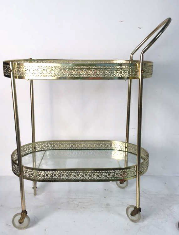 Two-Tiered Pierced Brass Glass Tray Teacart (1 of 9)