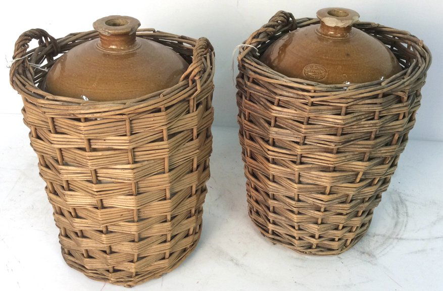 Pair Glasgow Large Olive Jugs in Straw Baskets (1 of 7)