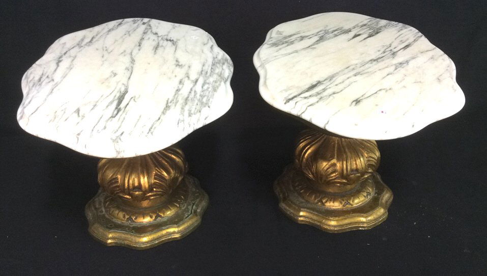 Pair Gold Leafed Marble Topped Tables (1 of 10)