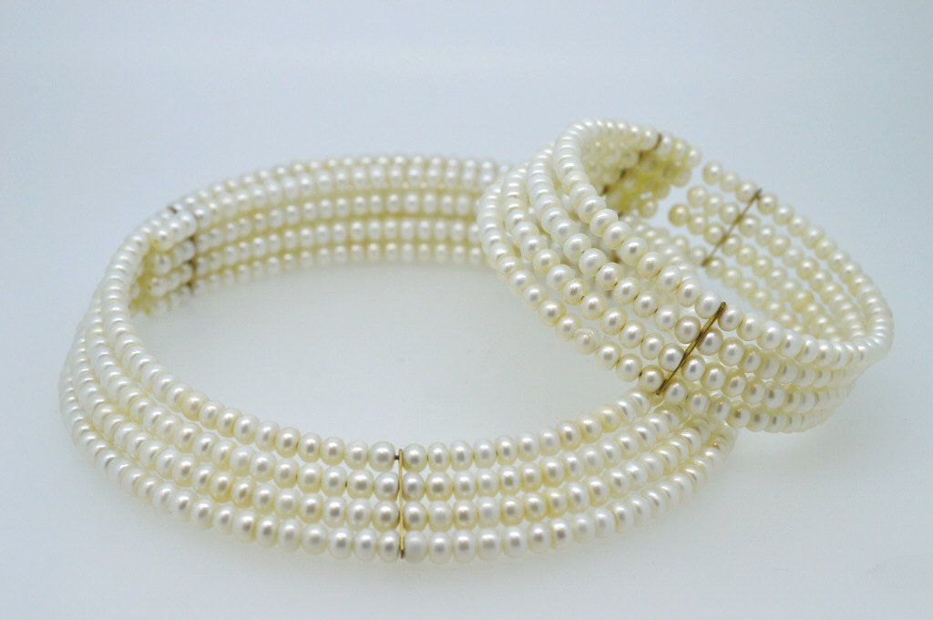 Pearl Choker Necklace & Cuff Bracelet Set (1 of 2)
