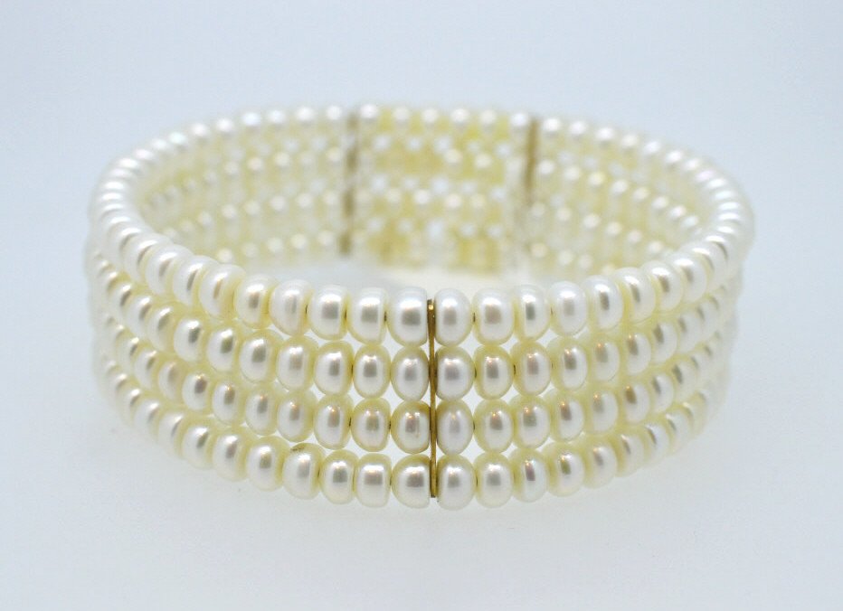 Natural Pearl & 14K Yellow Gold Cuff Bracelet (1 of 2)