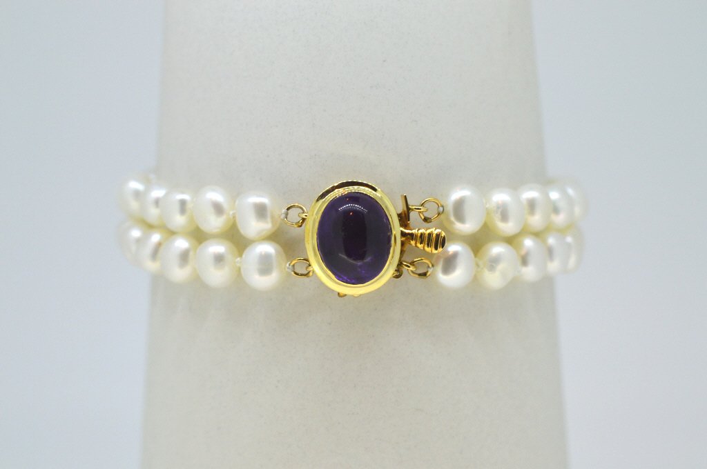 Double Pearl Bracelet Ame Stone 14K Gold Clasp (1 of 1)