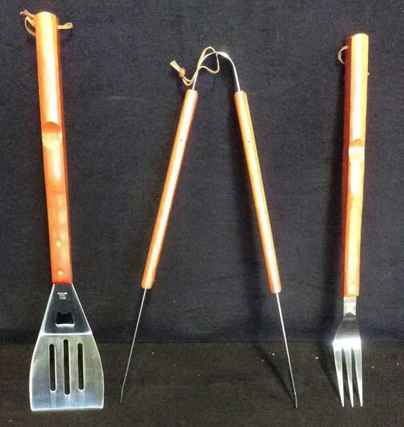 Unused Three Piece Wooden Handled Barbecue Set (1 of 6)