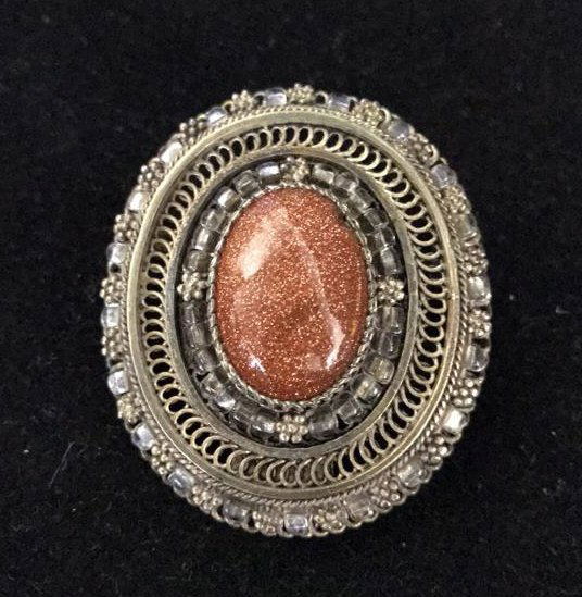 Vintage Sterling Oval Pin & Glittery Orange Stone (1 of 8)