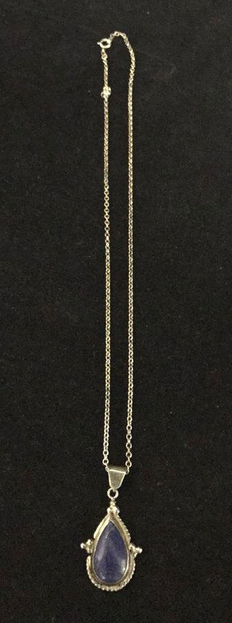 Vintage Sterling Chain Blue Gem Pendant (1 of 6)