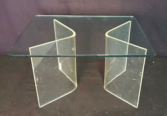 Mid Century Modern Lucite Based Glass Coffee Table (1 of 4)