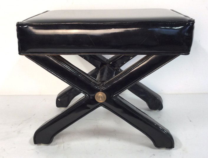 Billy Baldwin Style Black Patent Leather X Bench (1 of 8)