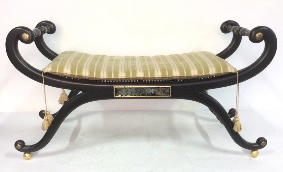 Regency Style Ebony Wood Bench With Cushion (1 of 8)