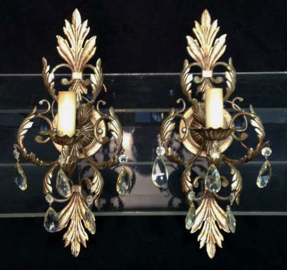 Pair Bronze & Crystal Sconces (1 of 9)