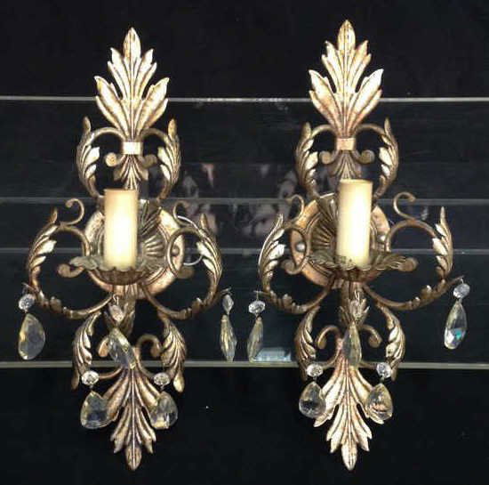 Pair Bronze & Crystal Light Sconces (1 of 9)