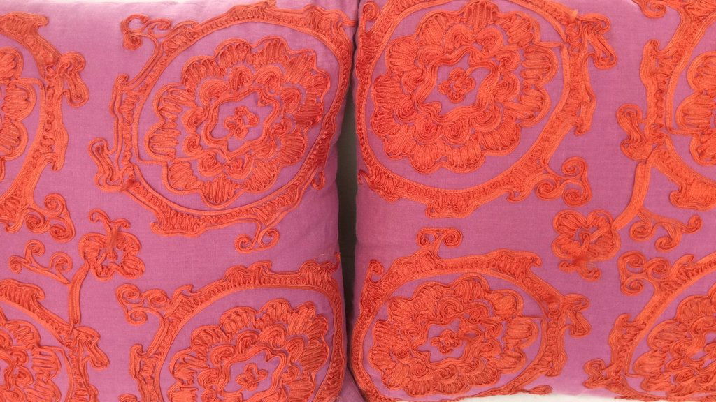 Pair Of Embroidered Linen Throw Pillows (1 of 7)