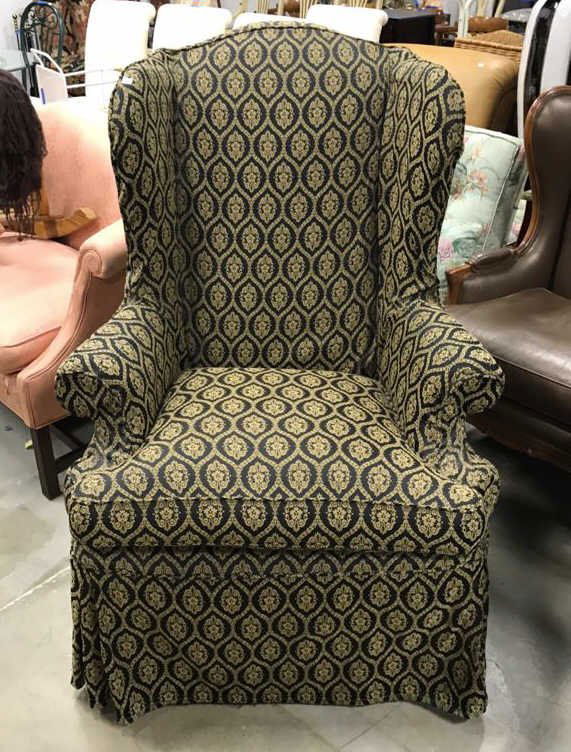 Black & Gold Slip Covered Wingback Chair (1 of 9)
