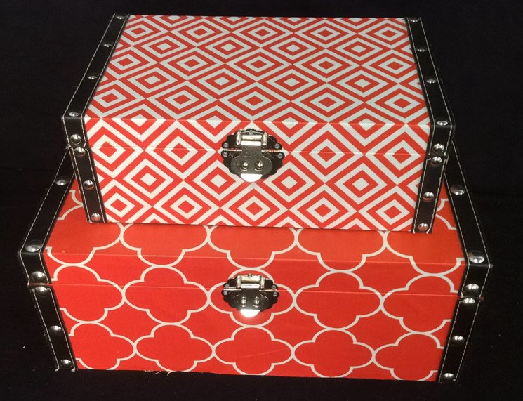 Pair Decorative Orange Storage Boxes (1 of 8)