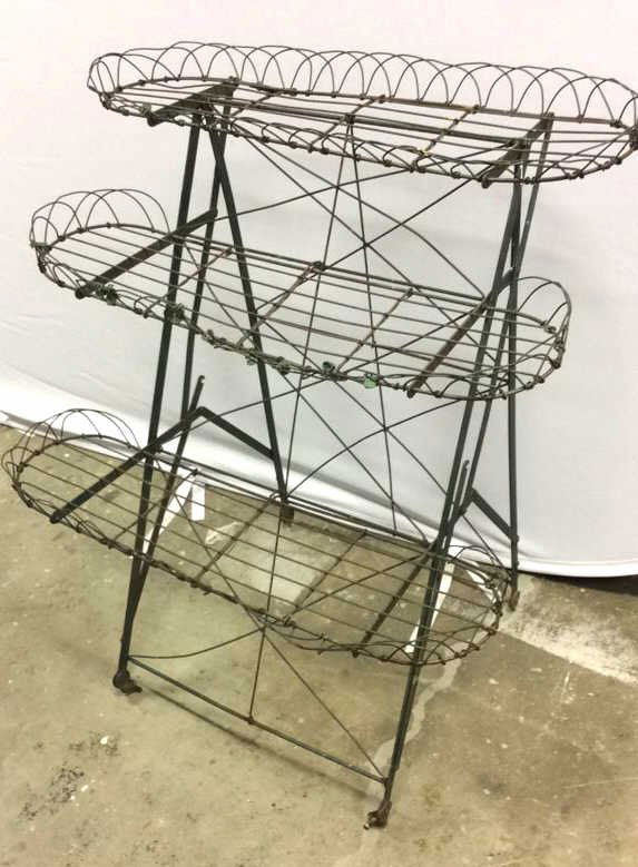 Antique Iron Metal Three Shelf Stand (1 of 7)