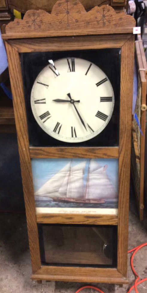 Vintage Hanging Wall Clock With Ship Art (1 of 8)